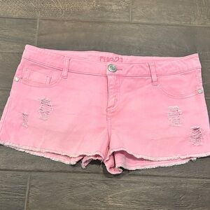 Rue21 Vibrant Pink Distressed Jean Shorts